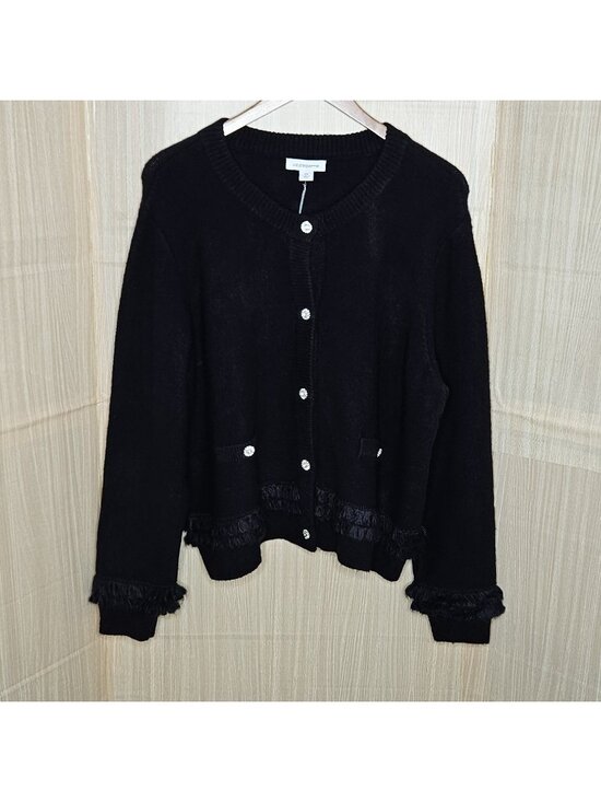 Liz Claiborne Sweaters - Liz Claiborne Womens New Plus Black Cardigan Sweater Rhinestone Buttons 2X